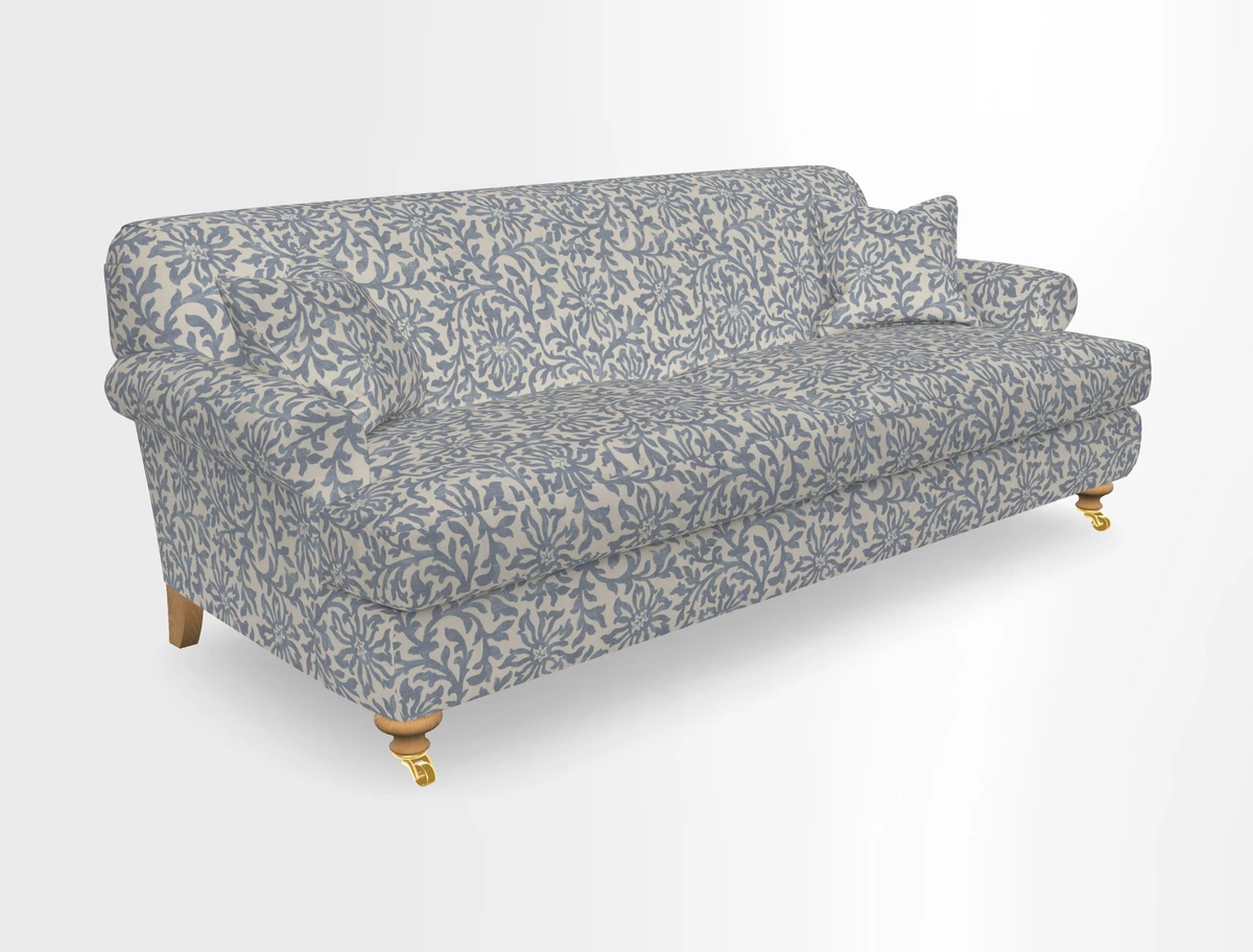 Hampton 3 Seater Sofa in V&A Threads of India Opulent Velvets Regal Poppy Chalk