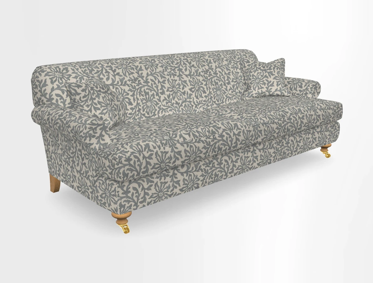 Hampton 3 Seater Sofa in V&A Threads of India Opulent Velvets Regal Poppy Chalk
