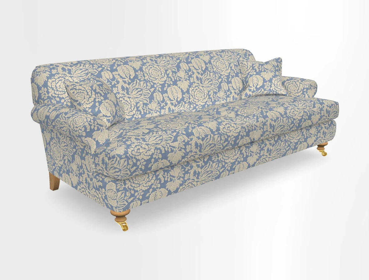 Hampton 3 Seater Sofa in V&A Threads of India Opulent Velvets Regal Poppy Chalk