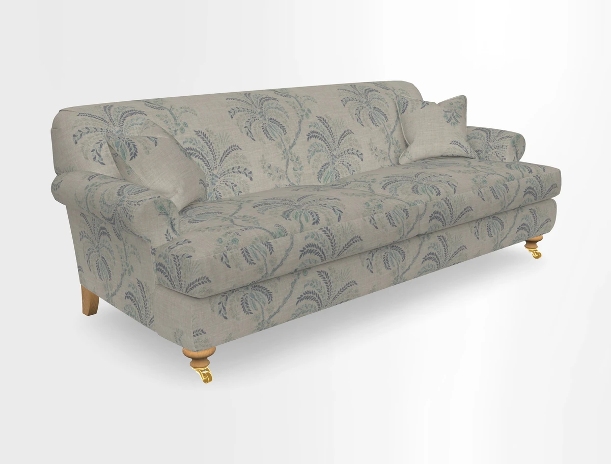 Hampton 3 Seater Sofa in V&A Threads of India Opulent Velvets Regal Poppy Chalk