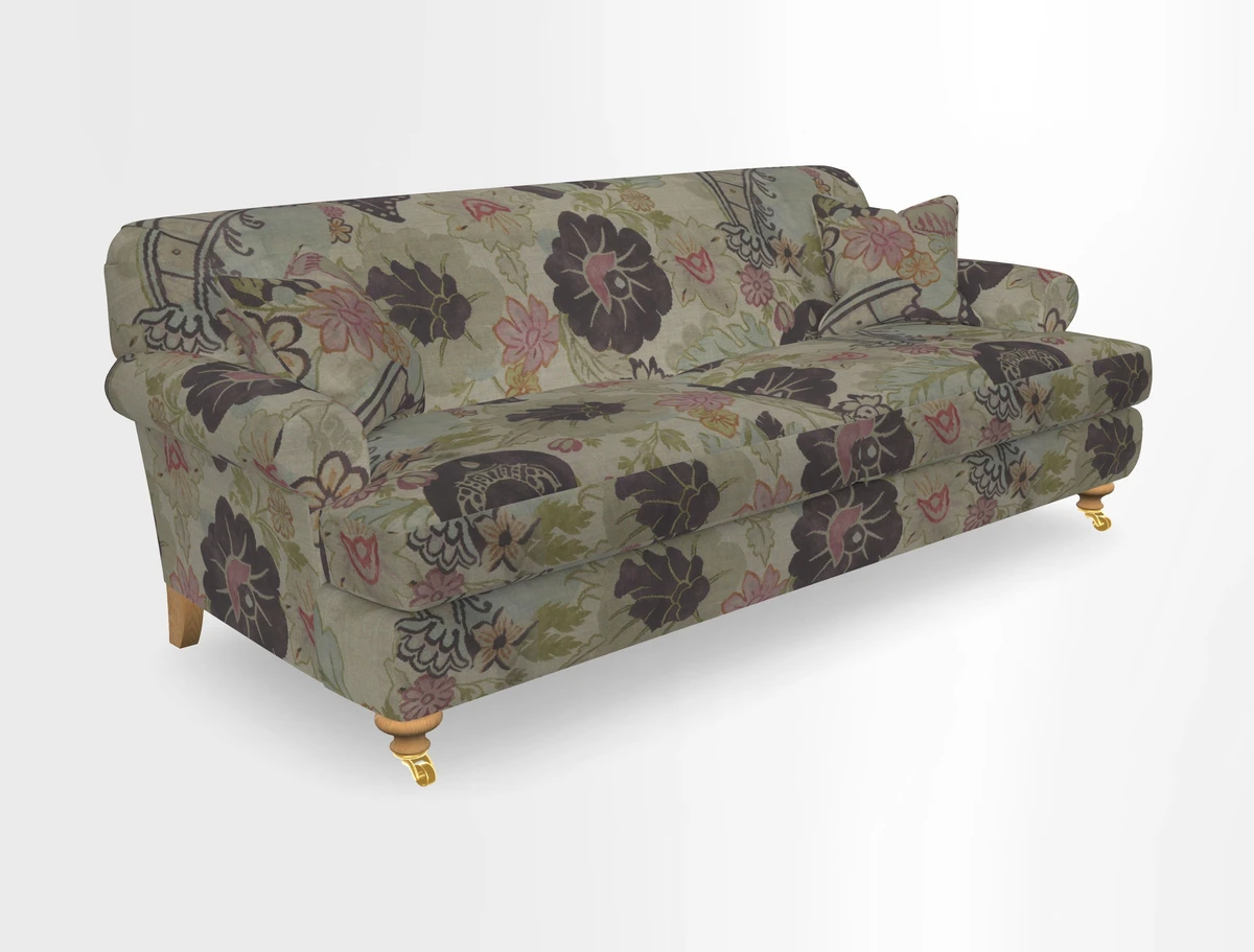 Hampton 3 Seater Sofa in V&A Threads of India Opulent Velvets Regal Poppy Chalk