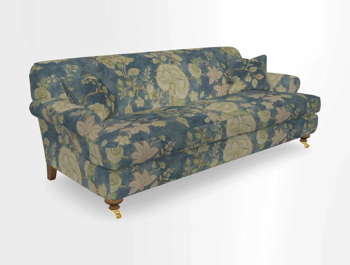 Hampton 3 Seater Sofa in V&A Threads of India Opulent Velvets Regal Poppy Chalk