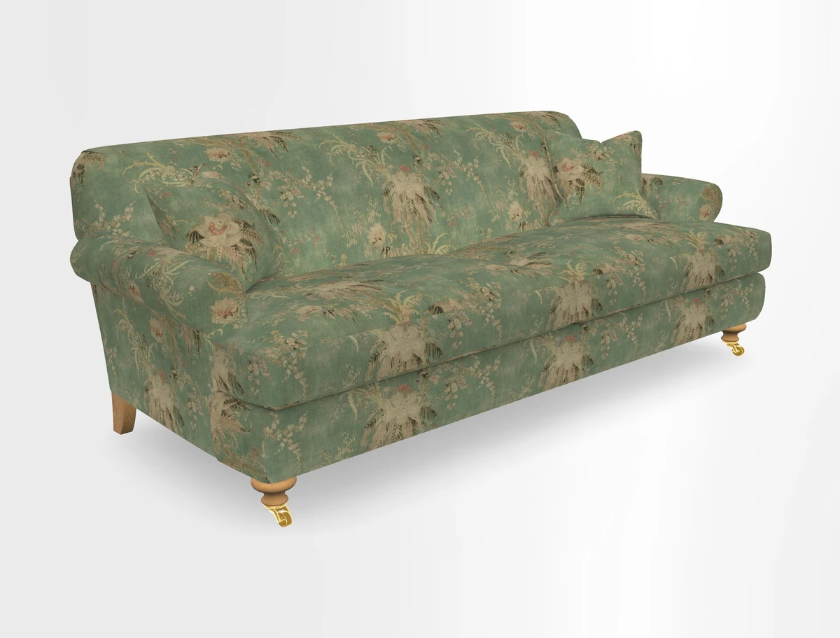 Hampton 3 Seater Sofa in V&A Threads of India Opulent Velvets Regal Poppy Chalk