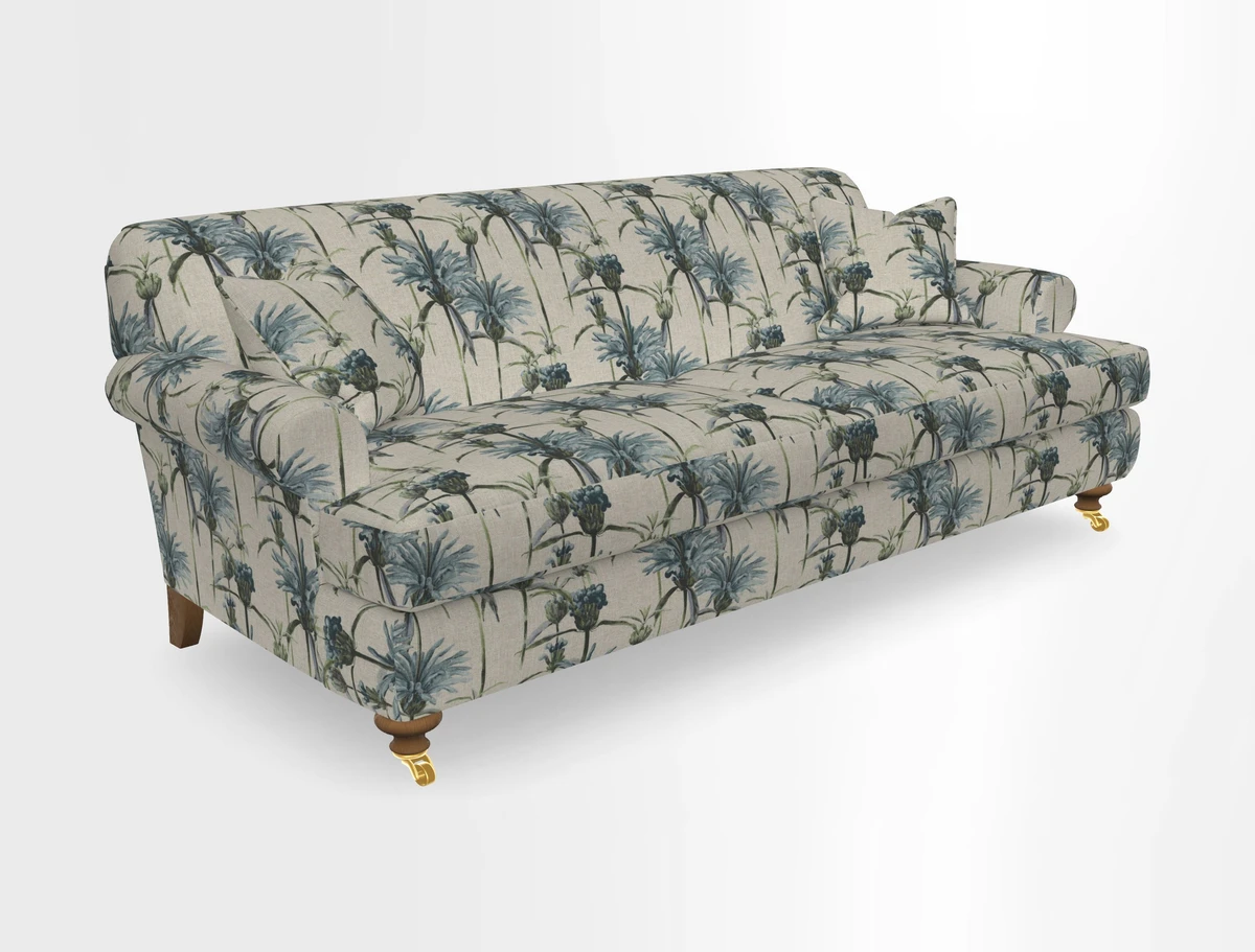 Hampton 3 Seater Sofa in V&A Threads of India Opulent Velvets Regal Poppy Chalk