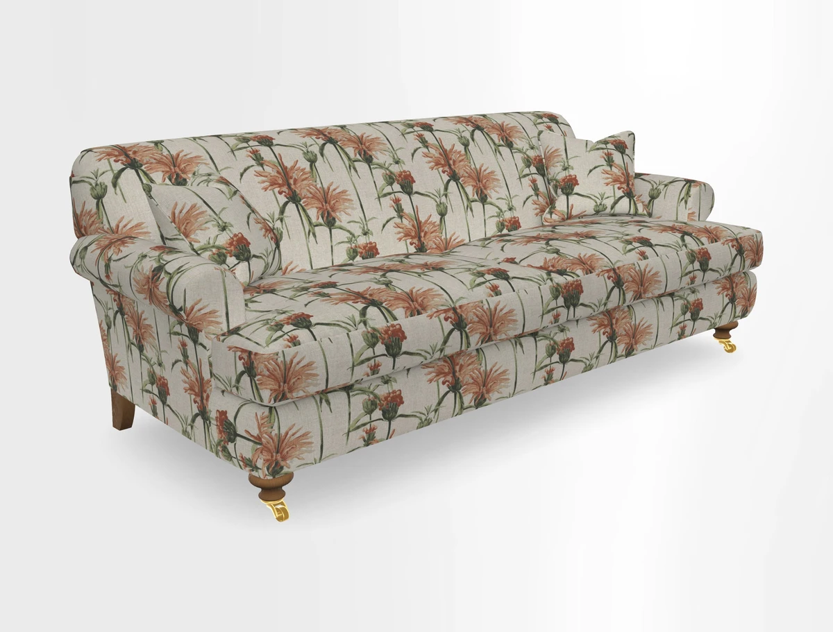 Hampton 3 Seater Sofa in V&A Threads of India Opulent Velvets Regal Poppy Chalk
