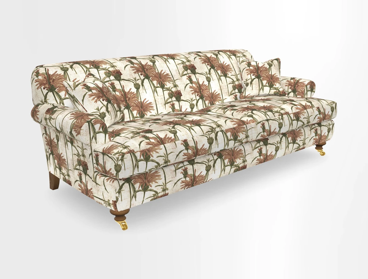 Hampton 3 Seater Sofa in V&A Threads of India Opulent Velvets Regal Poppy Chalk