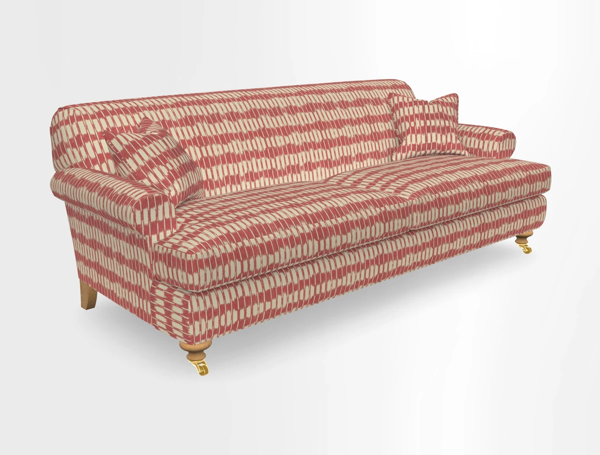 Hampton 3 Seater Sofa in V&A Threads of India Opulent Velvets Regal Poppy Chalk