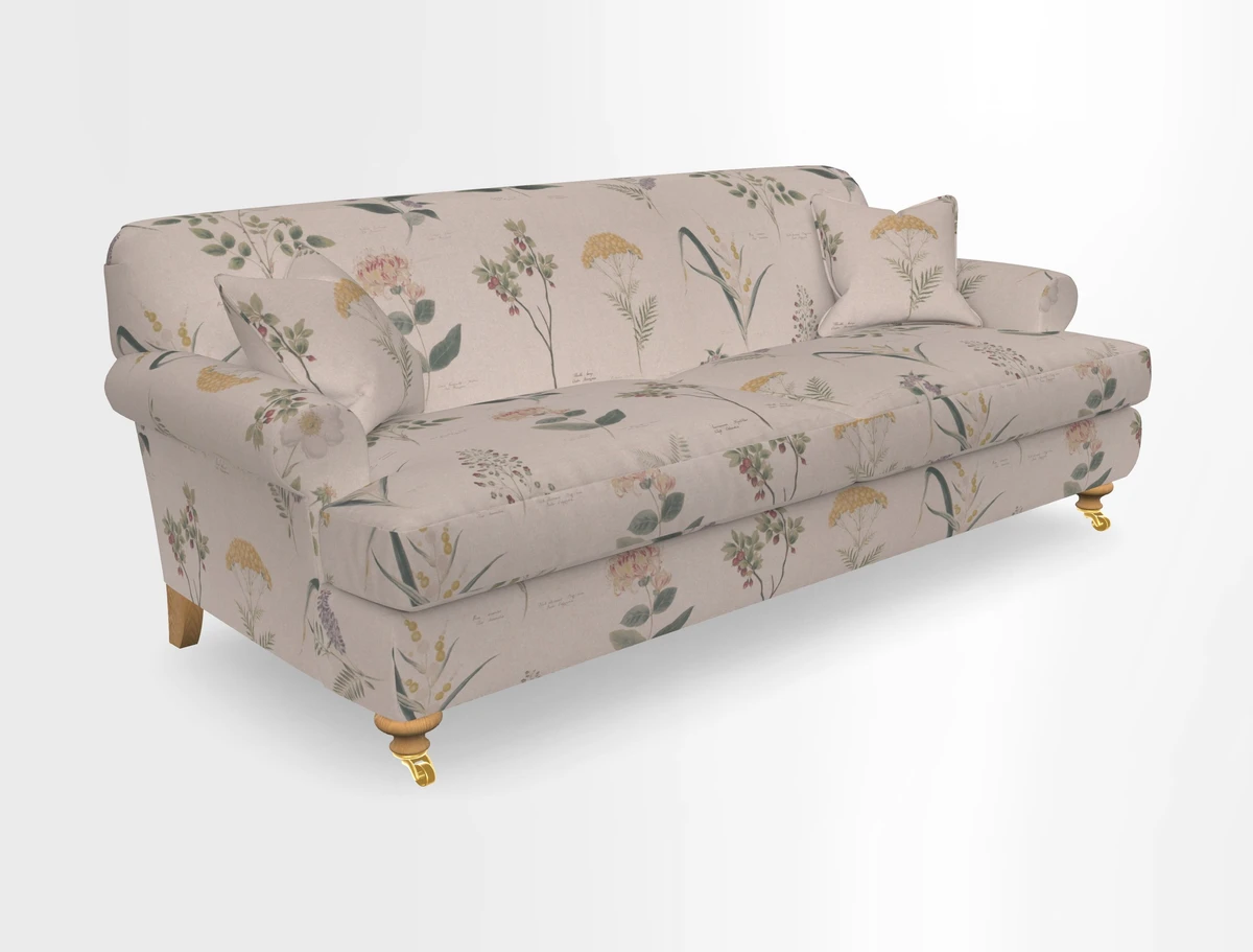 Hampton 3 Seater Sofa in V&A Threads of India Opulent Velvets Regal Poppy Chalk