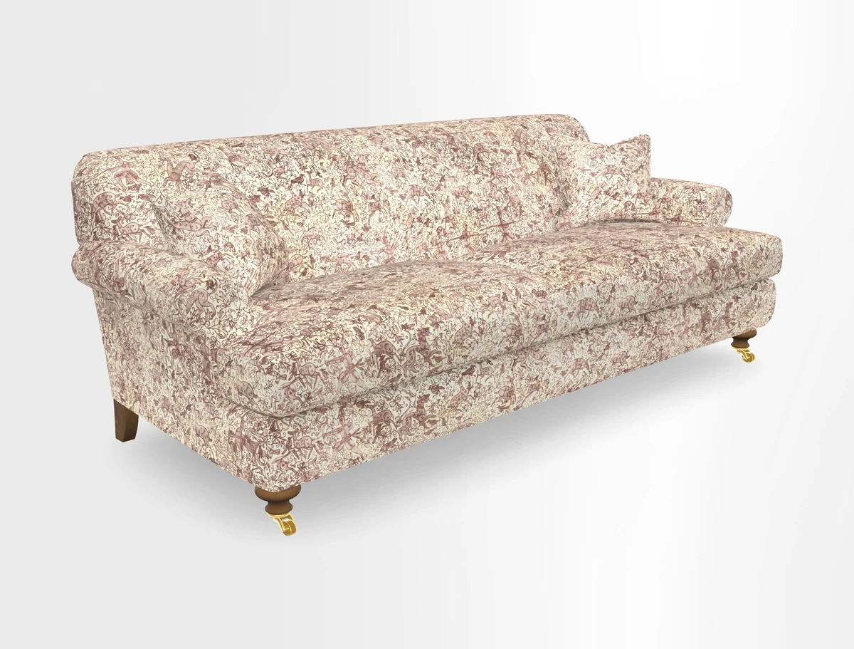 Hampton 3 Seater Sofa in V&A Threads of India Opulent Velvets Regal Poppy Chalk