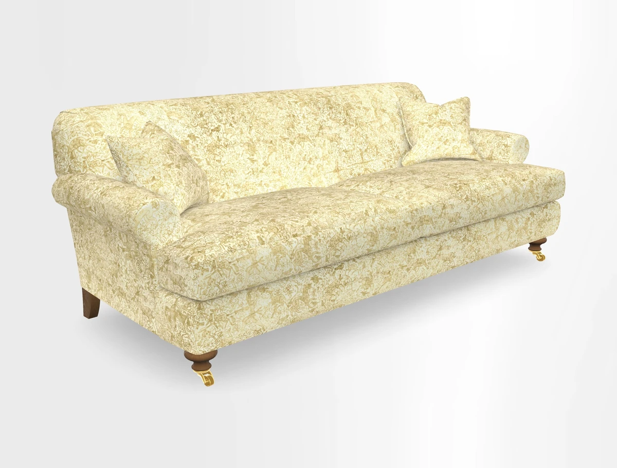 Hampton 3 Seater Sofa in V&A Threads of India Opulent Velvets Regal Poppy Chalk