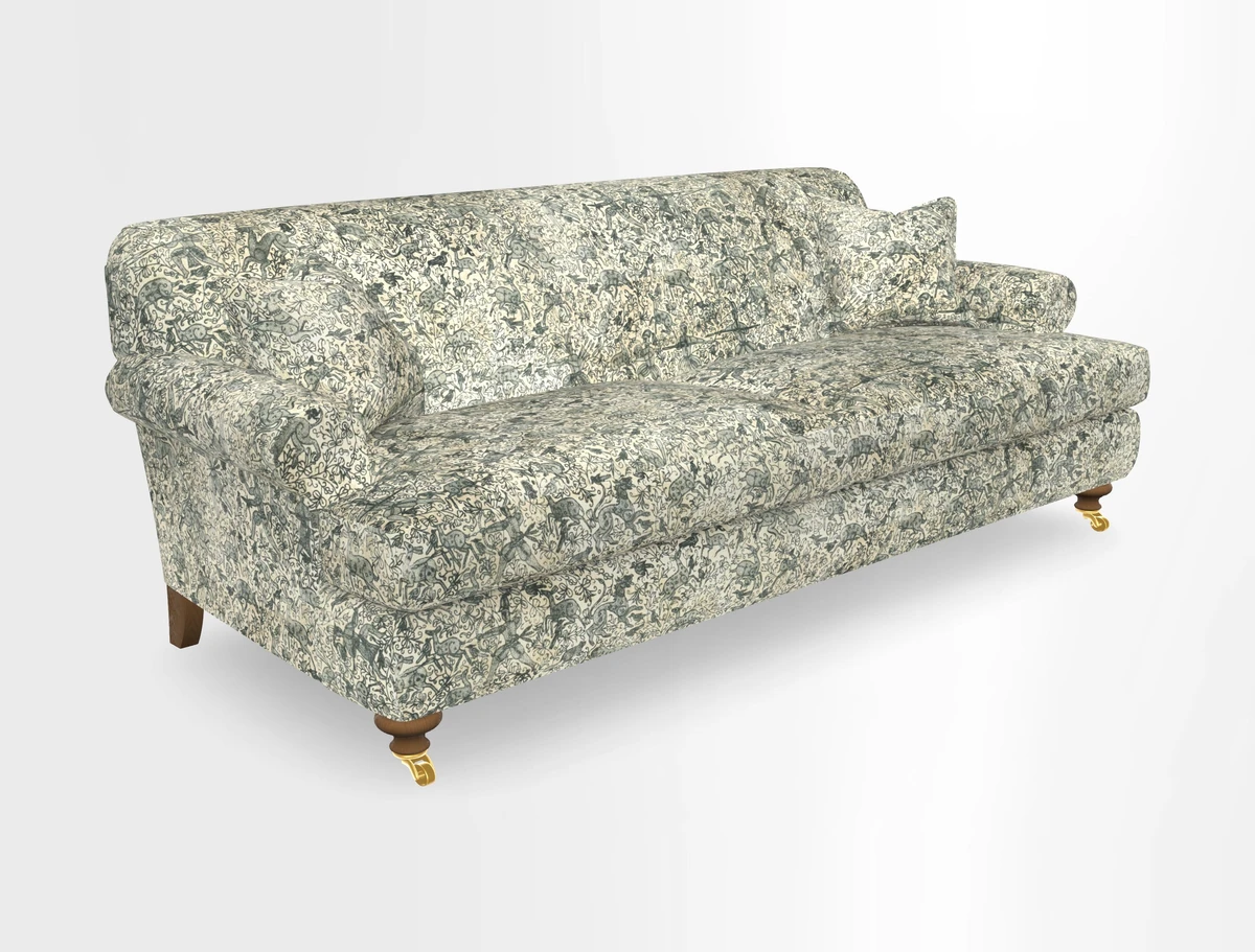 Hampton 3 Seater Sofa in V&A Threads of India Opulent Velvets Regal Poppy Chalk