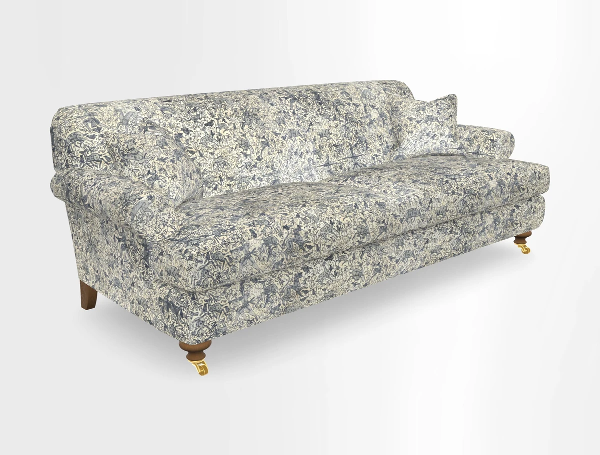 Hampton 3 Seater Sofa in V&A Threads of India Opulent Velvets Regal Poppy Chalk