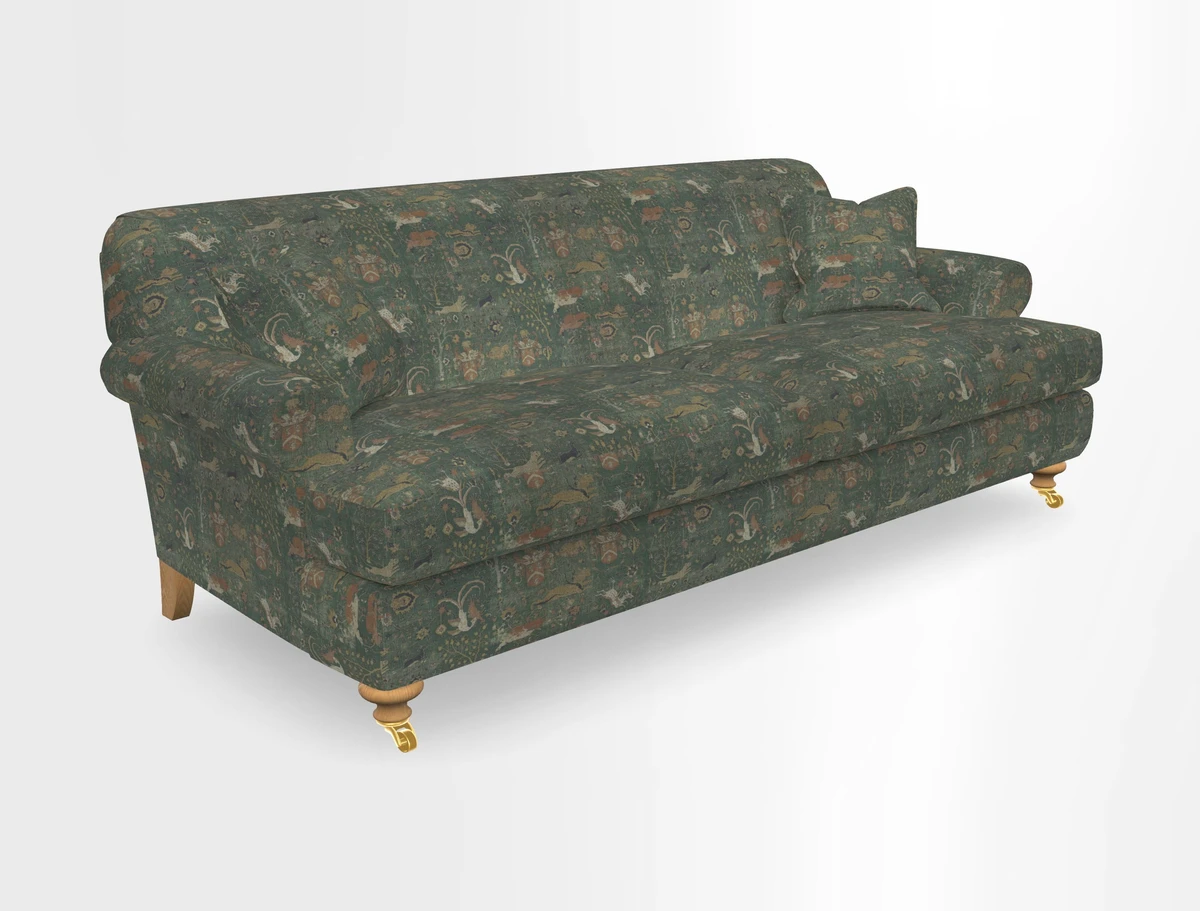 Hampton 3 Seater Sofa in V&A Threads of India Opulent Velvets Regal Poppy Chalk