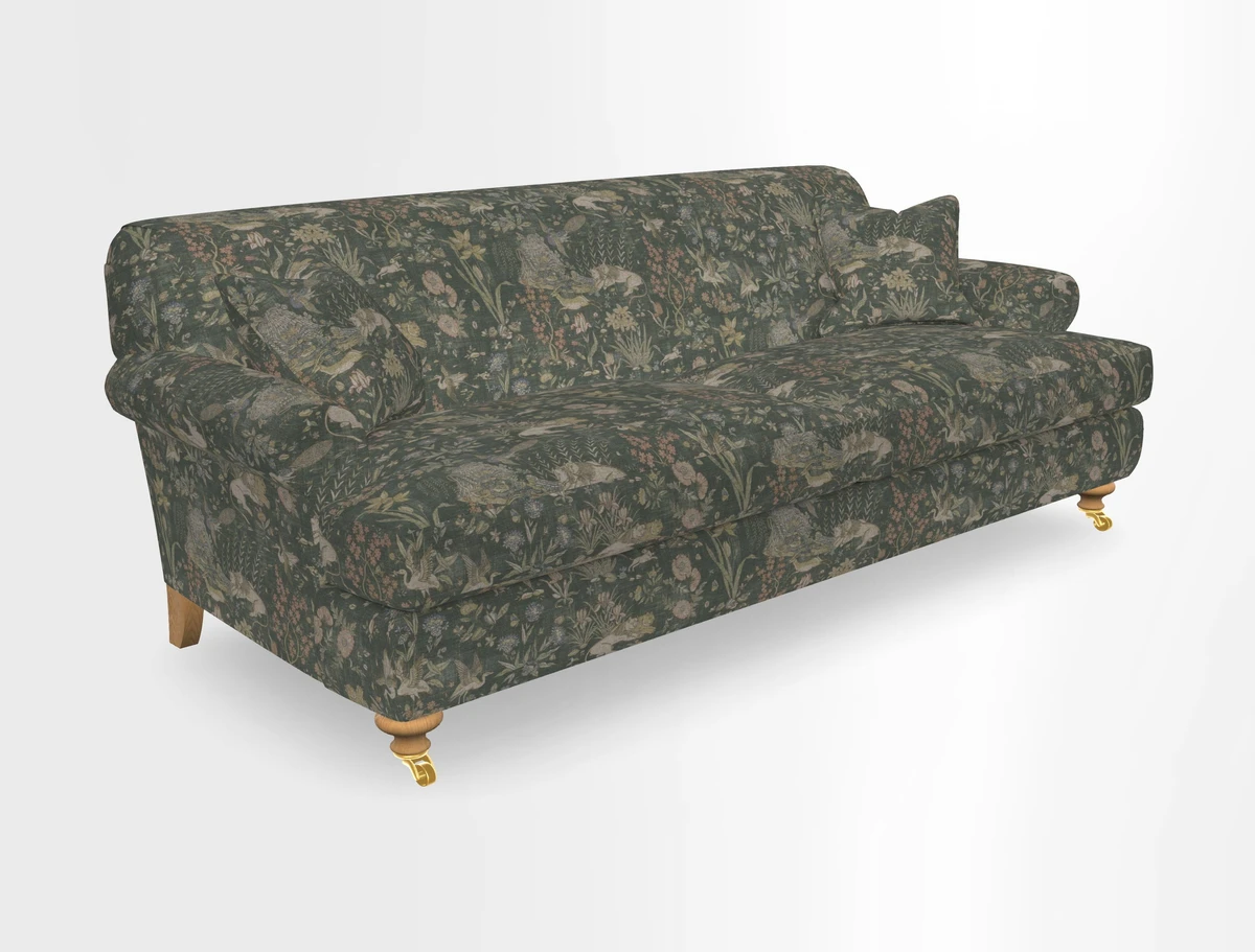 Hampton 3 Seater Sofa in V&A Threads of India Opulent Velvets Regal Poppy Chalk