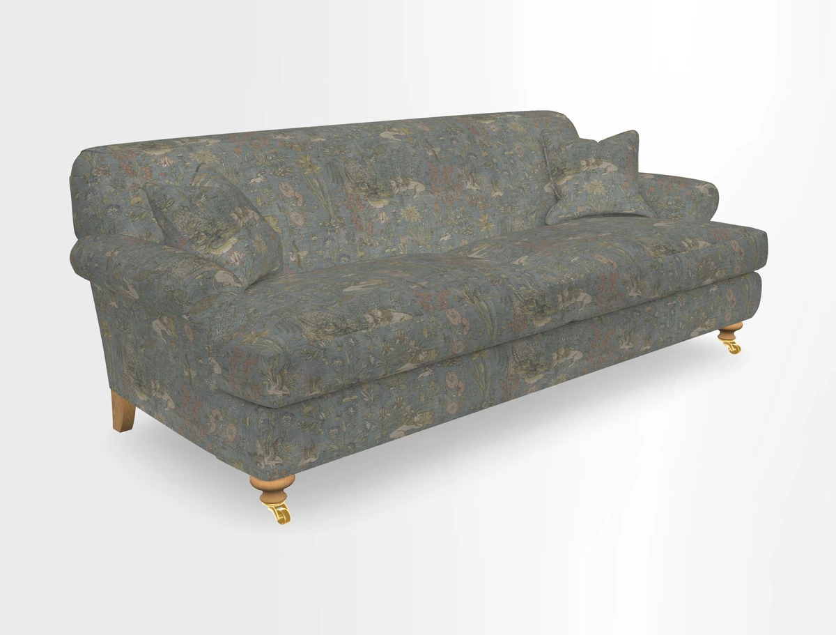 Hampton 3 Seater Sofa in V&A Threads of India Opulent Velvets Regal Poppy Chalk
