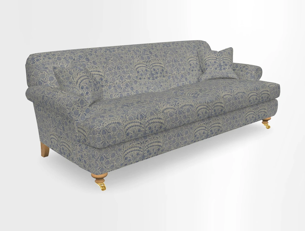 Hampton 3 Seater Sofa in V&A Threads of India Opulent Velvets Regal Poppy Chalk