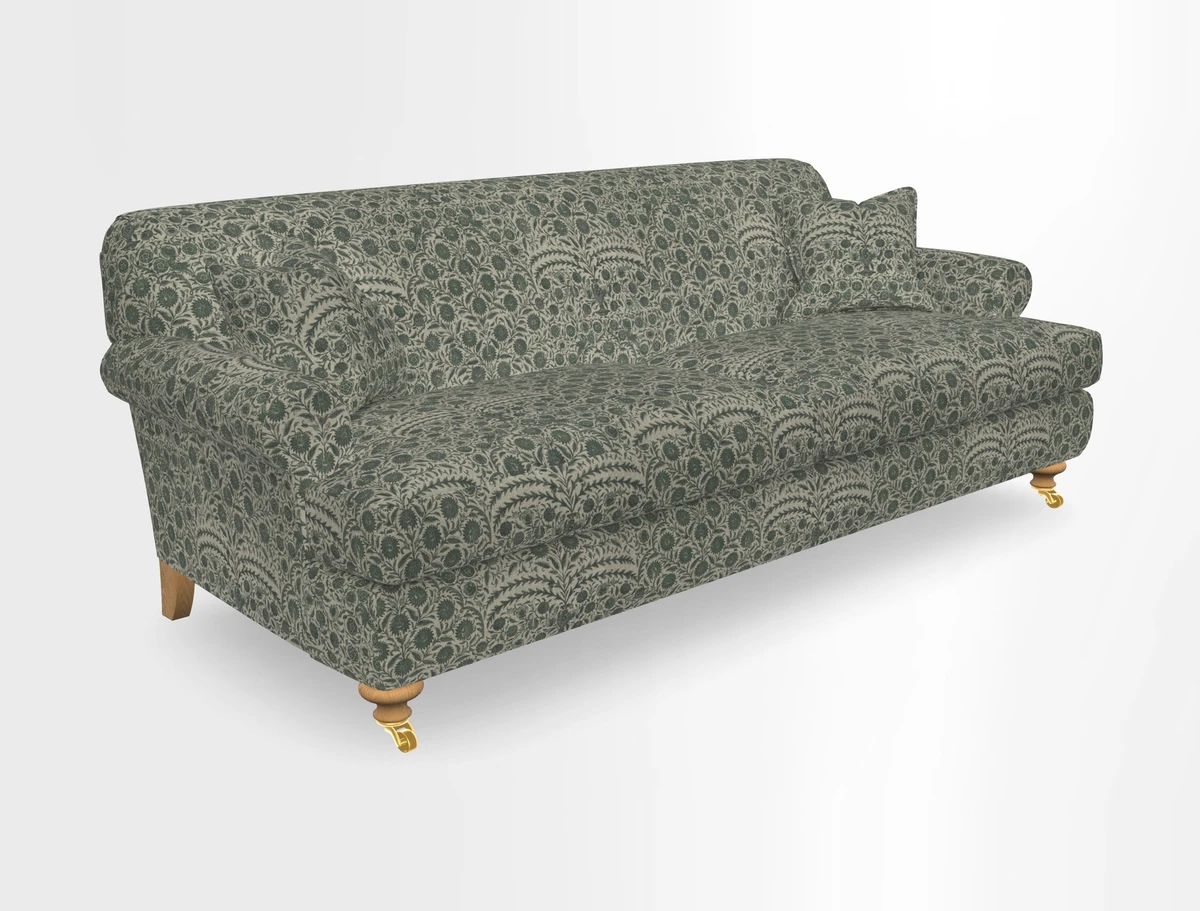 Hampton 3 Seater Sofa in V&A Threads of India Opulent Velvets Regal Poppy Chalk