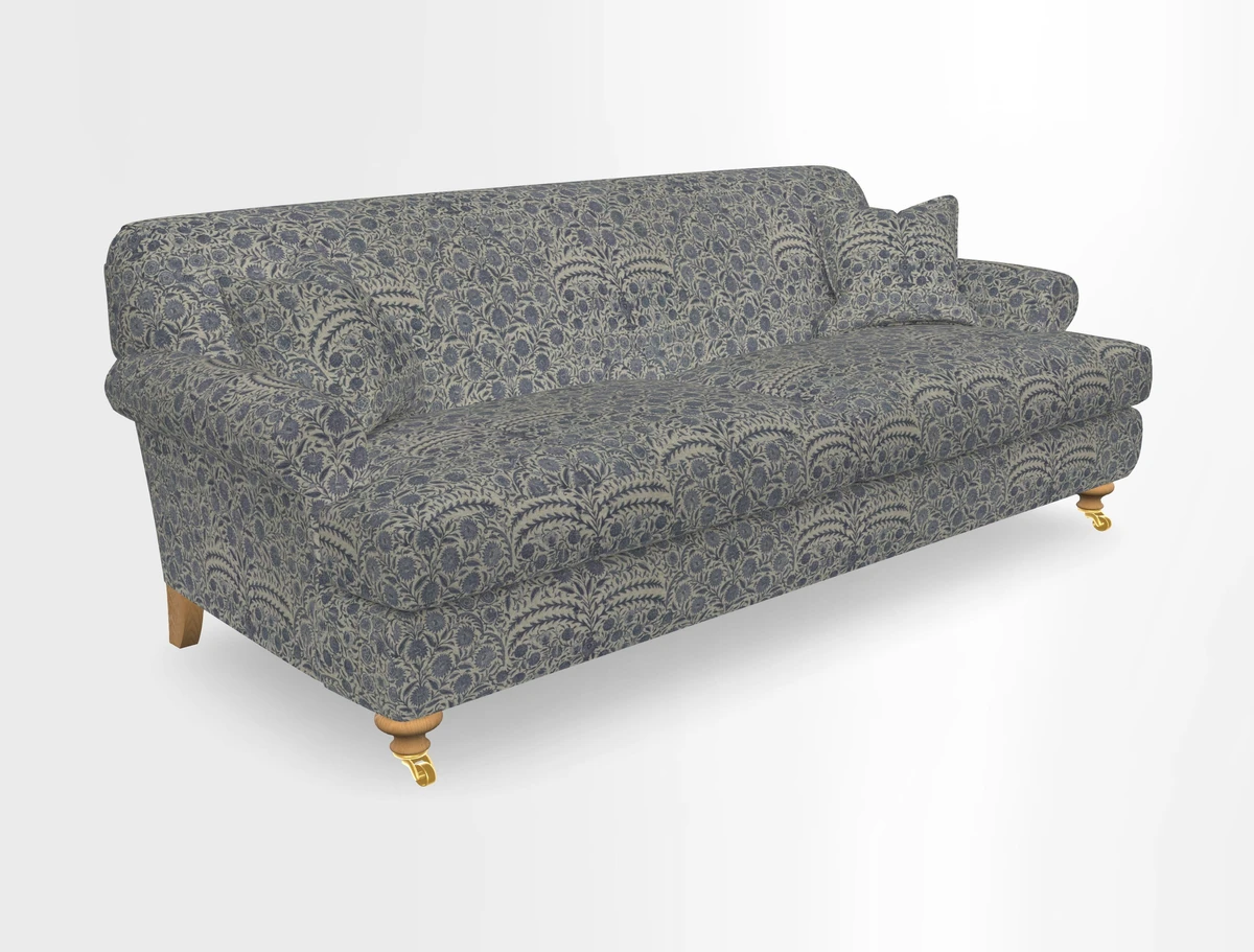 Hampton 3 Seater Sofa in V&A Threads of India Opulent Velvets Regal Poppy Chalk