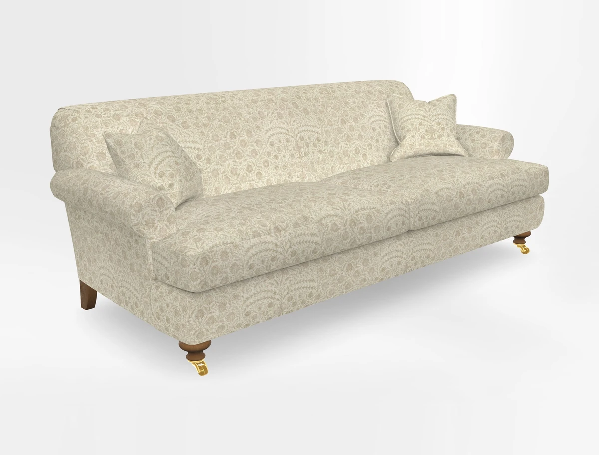 Hampton 3 Seater Sofa in V&A Threads of India Opulent Velvets Regal Poppy Chalk