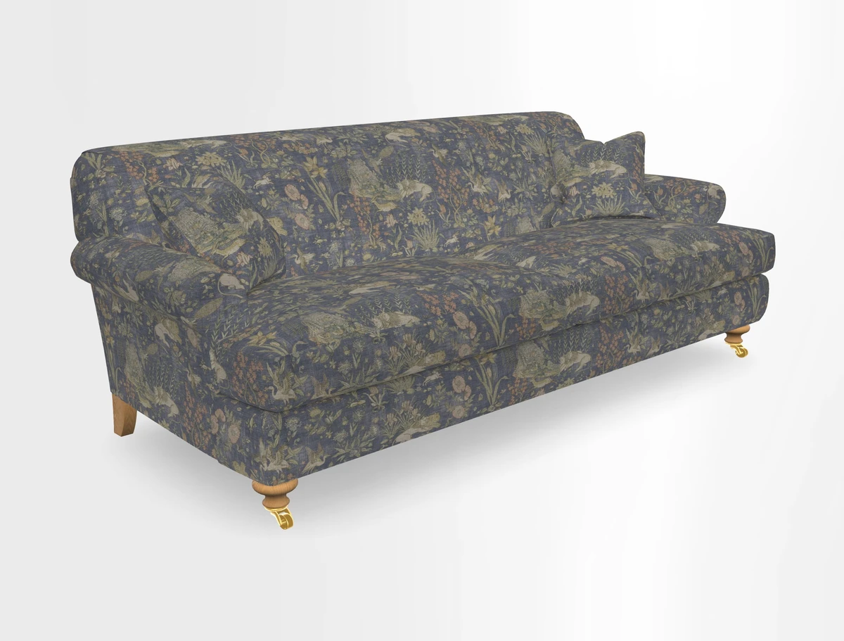 Hampton 3 Seater Sofa in V&A Threads of India Opulent Velvets Regal Poppy Chalk