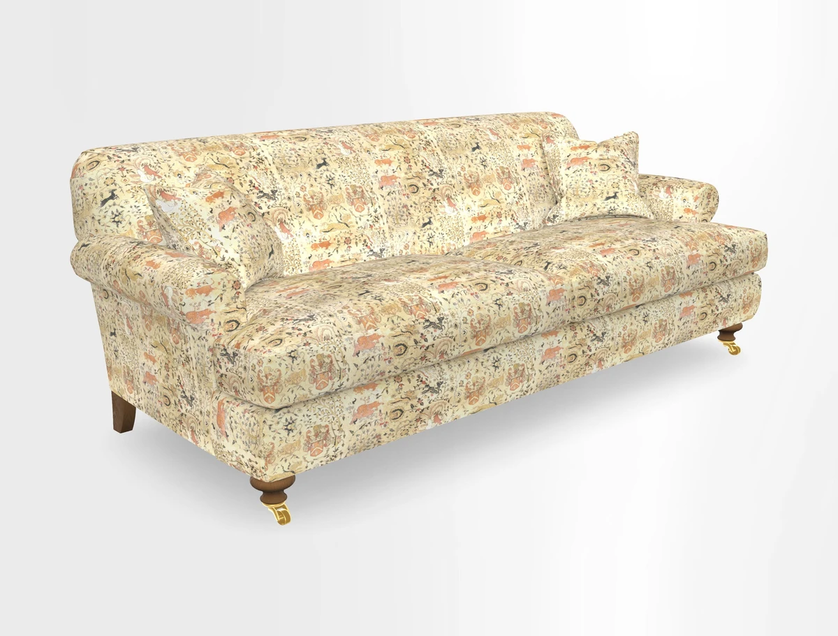 Hampton 3 Seater Sofa in V&A Threads of India Opulent Velvets Regal Poppy Chalk
