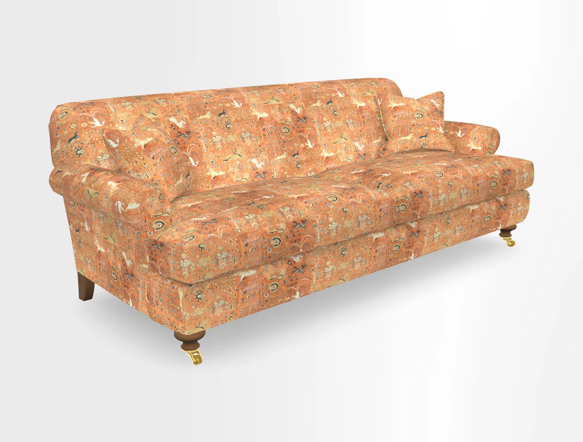 Hampton 3 Seater Sofa in V&A Threads of India Opulent Velvets Regal Poppy Chalk