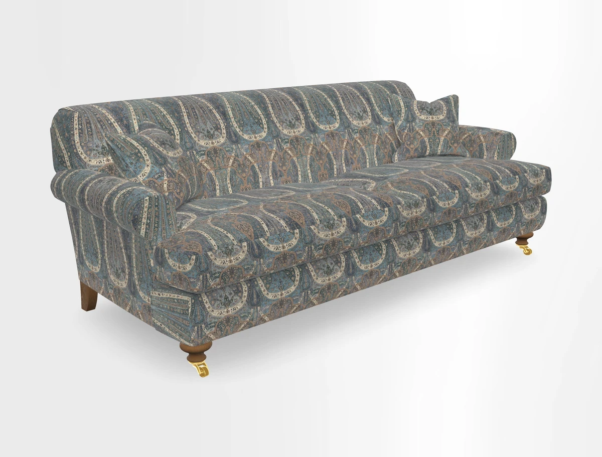 Hampton 3 Seater Sofa in V&A Threads of India Opulent Velvets Regal Poppy Chalk