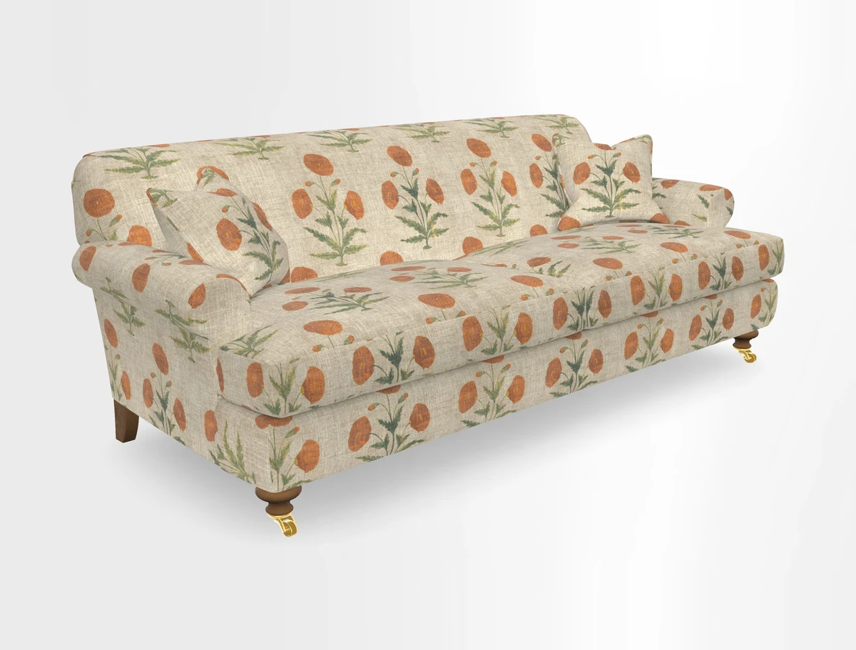Hampton 3 Seater Sofa in V&A Threads of India Opulent Velvets Regal Poppy Chalk