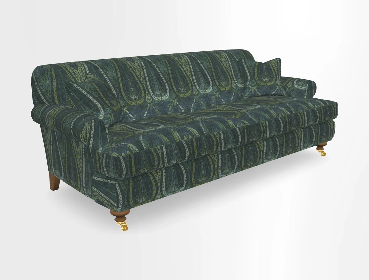 Hampton 3 Seater Sofa in V&A Threads of India Opulent Velvets Regal Poppy Chalk