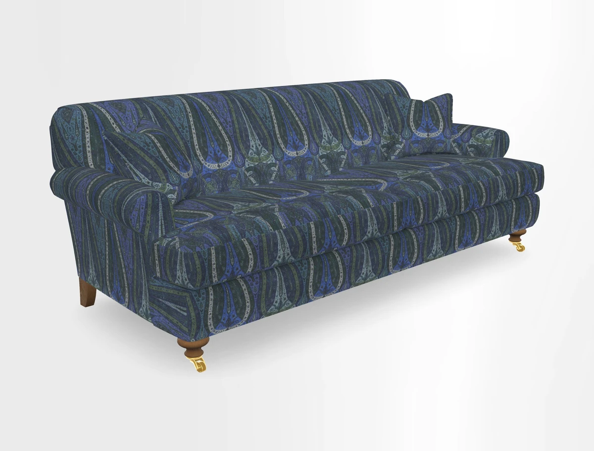 Hampton 3 Seater Sofa in V&A Threads of India Opulent Velvets Regal Poppy Chalk
