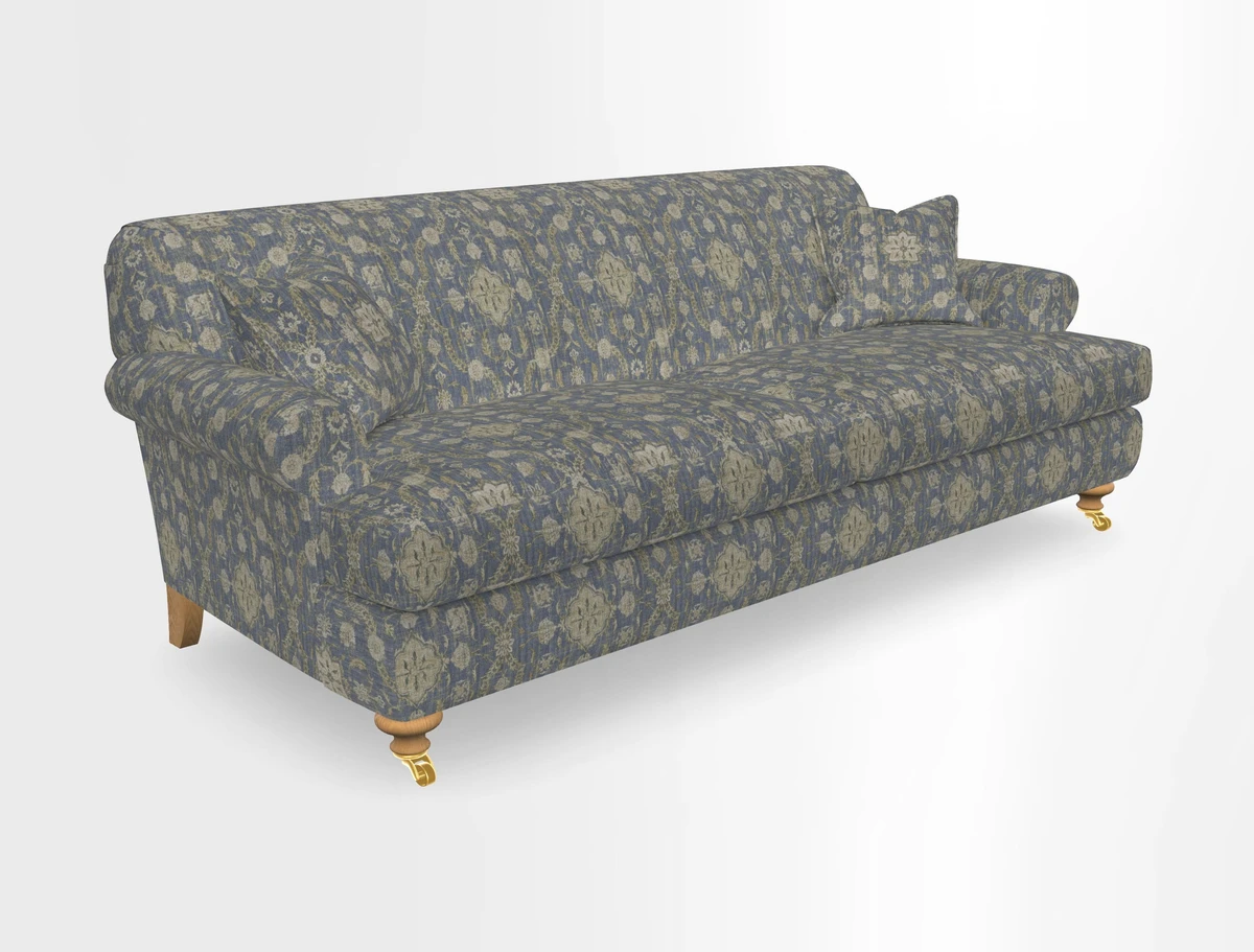 Hampton 3 Seater Sofa in V&A Threads of India Opulent Velvets Regal Poppy Chalk