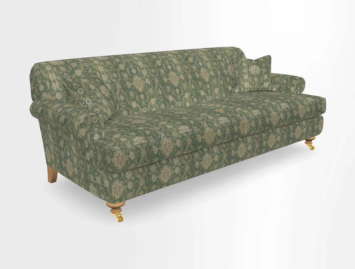 Hampton 3 Seater Sofa in V&A Threads of India Opulent Velvets Regal Poppy Chalk