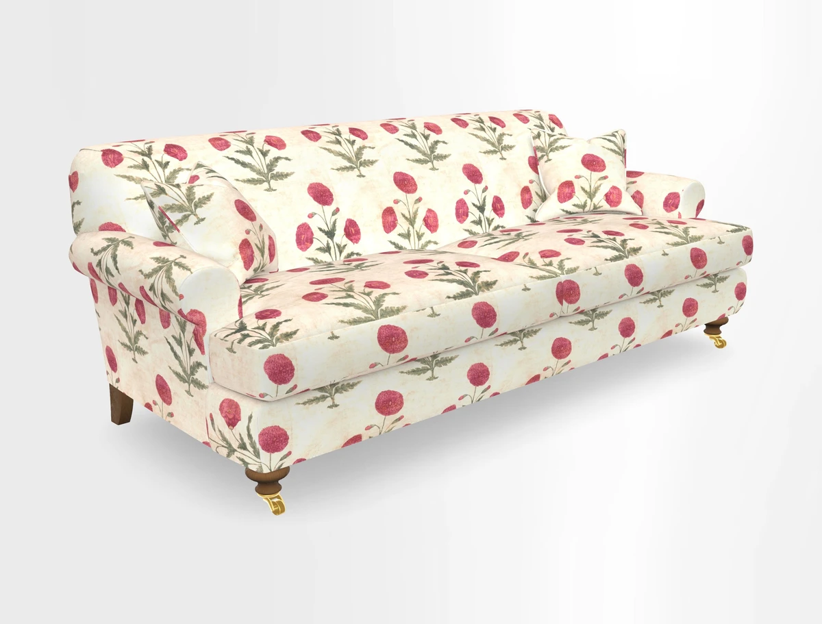 Hampton 3 Seater Sofa in V&A Threads of India Opulent Velvets Regal Poppy Chalk