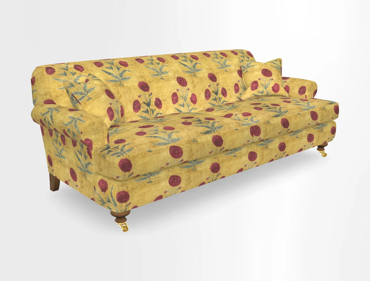 Hampton 3 Seater Sofa in V&A Threads of India Opulent Velvets Regal Poppy Chalk