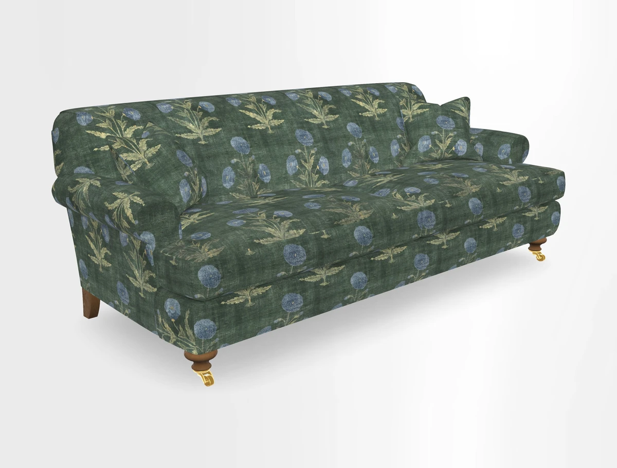 Hampton 3 Seater Sofa in V&A Threads of India Opulent Velvets Regal Poppy Chalk