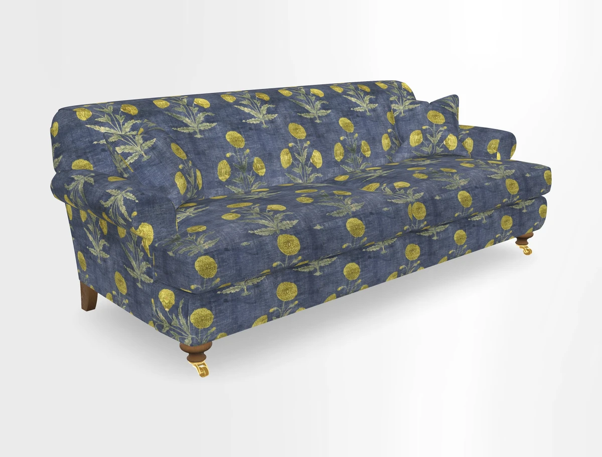 Hampton 3 Seater Sofa in V&A Threads of India Opulent Velvets Regal Poppy Chalk