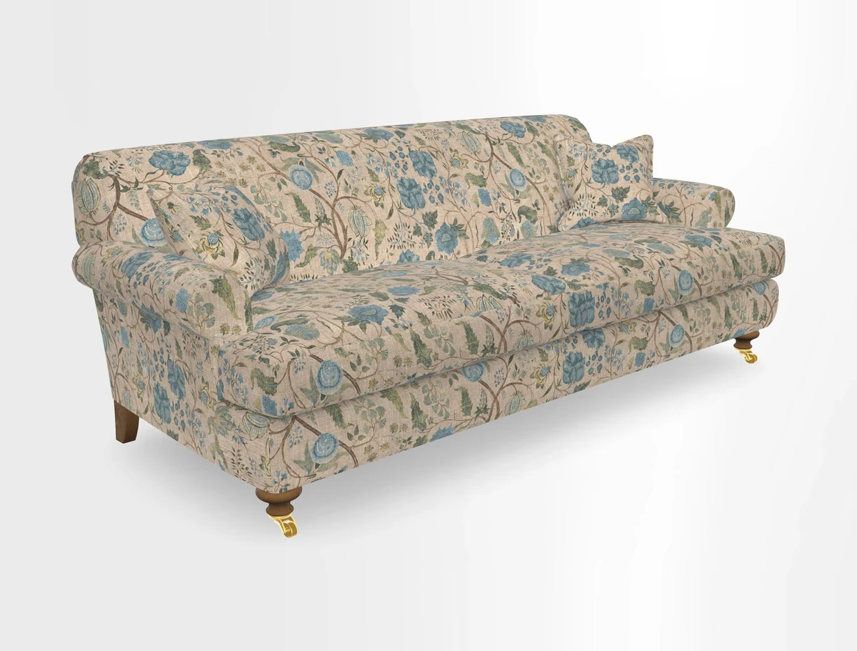 Hampton 3 Seater Sofa in V&A Threads of India Opulent Velvets Regal Poppy Chalk