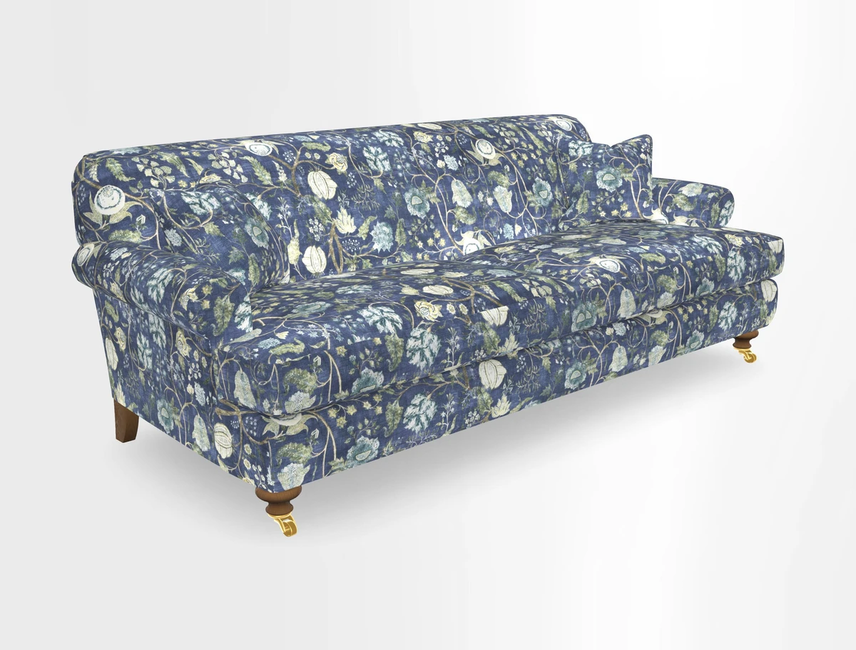 Hampton 3 Seater Sofa in V&A Threads of India Opulent Velvets Regal Poppy Chalk