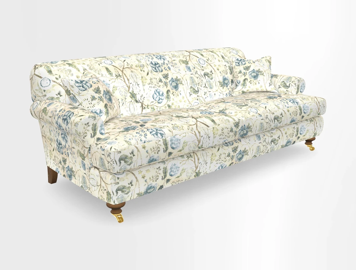 Hampton 3 Seater Sofa in V&A Threads of India Opulent Velvets Regal Poppy Chalk