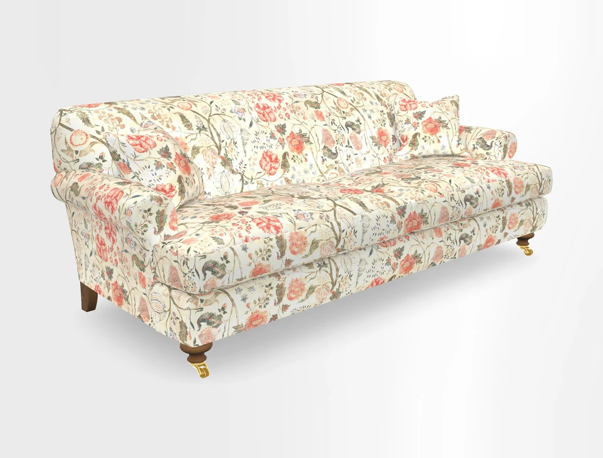 Hampton 3 Seater Sofa in V&A Threads of India Opulent Velvets Regal Poppy Chalk
