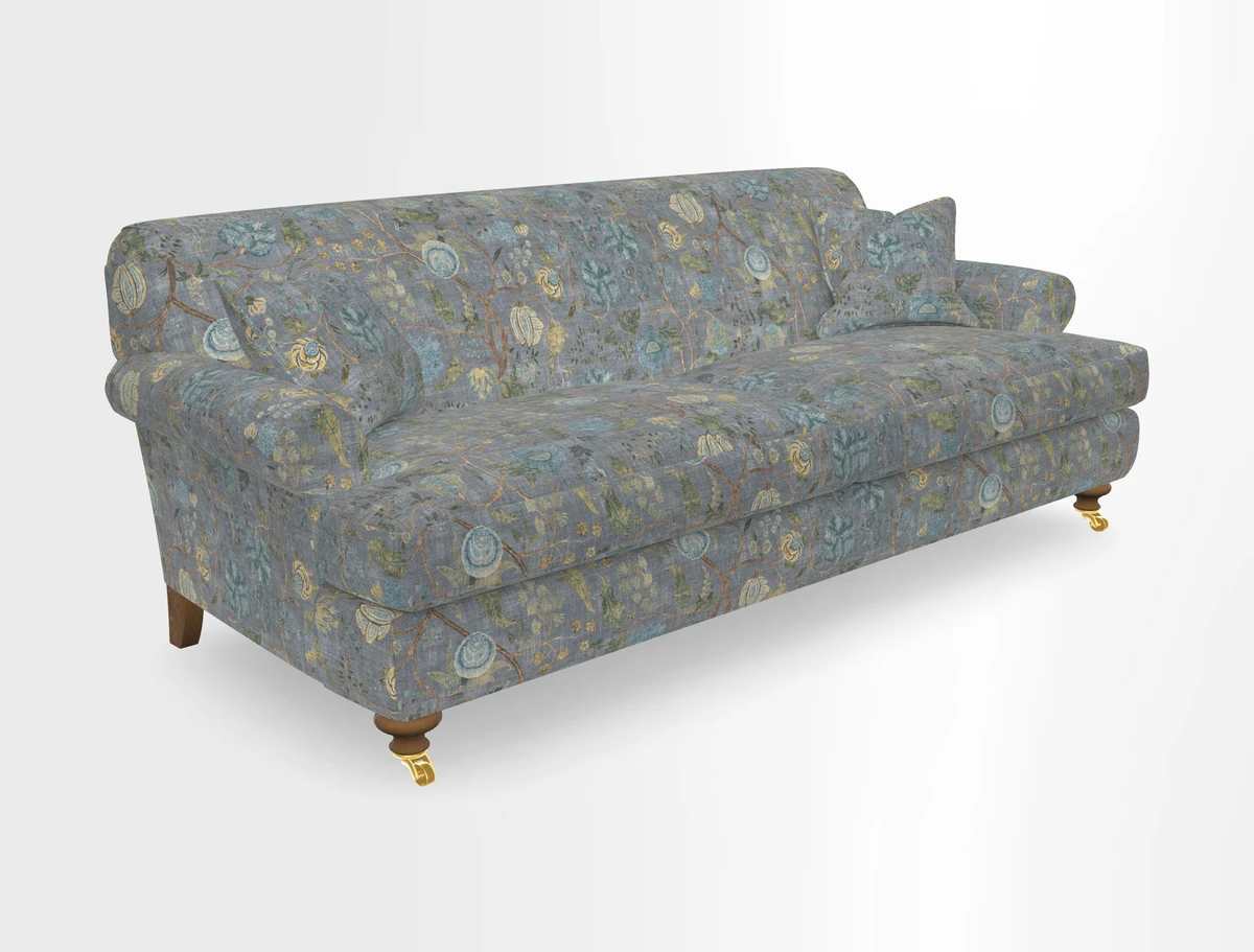Hampton 3 Seater Sofa in V&A Threads of India Opulent Velvets Regal Poppy Chalk