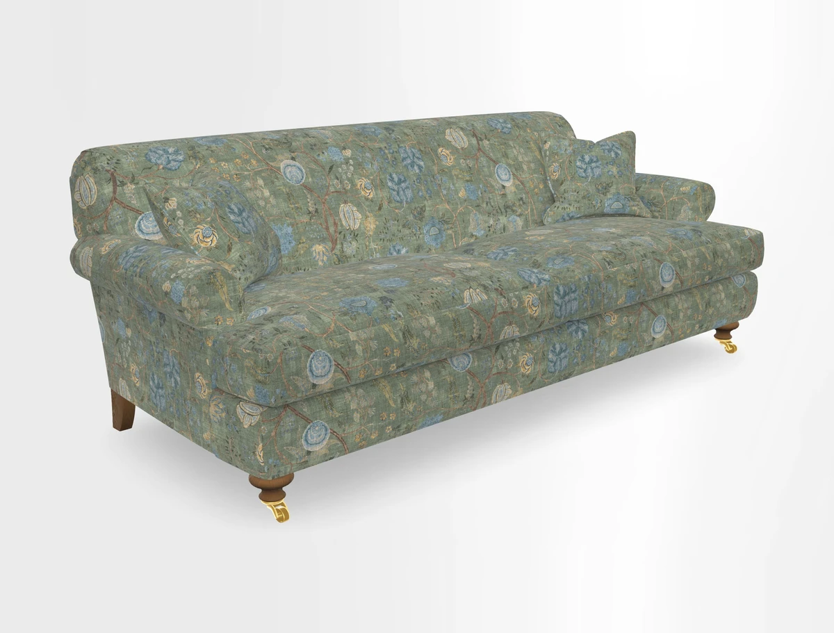 Hampton 3 Seater Sofa in V&A Threads of India Opulent Velvets Regal Poppy Chalk