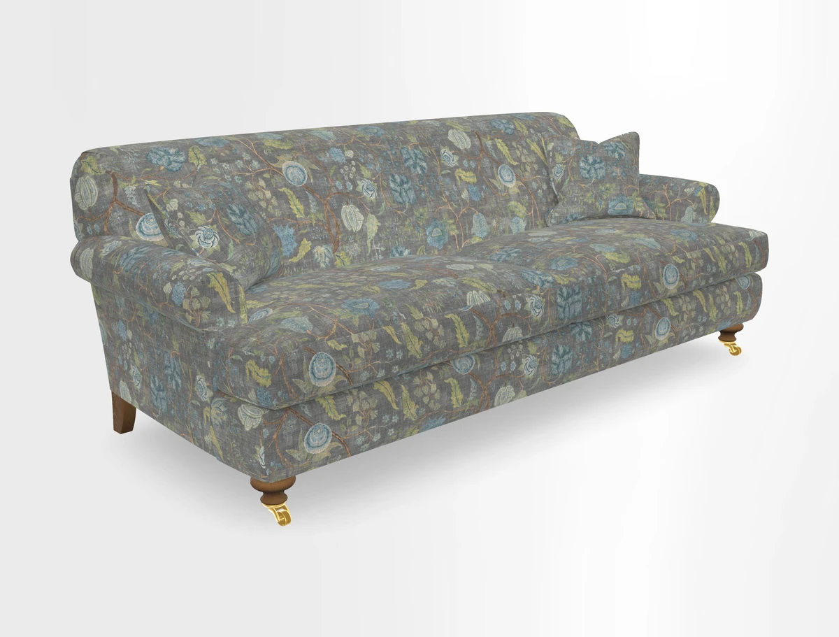 Hampton 3 Seater Sofa in V&A Threads of India Opulent Velvets Regal Poppy Chalk