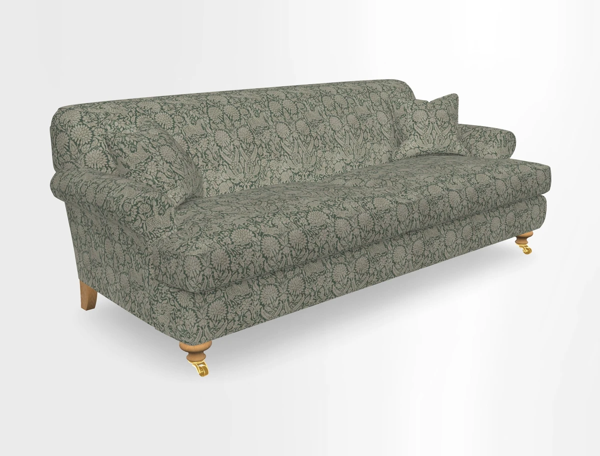 Hampton 3 Seater Sofa in V&A Threads of India Opulent Velvets Regal Poppy Chalk