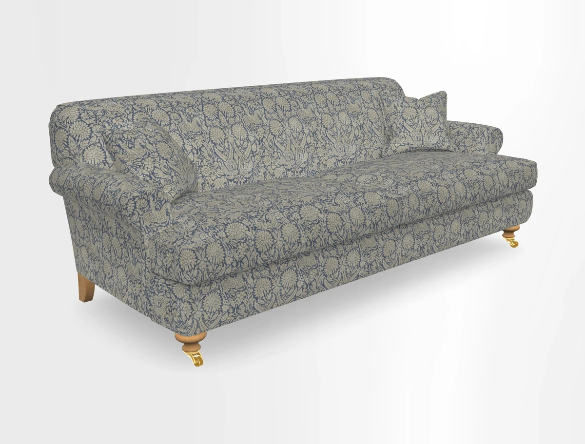 Hampton 3 Seater Sofa in V&A Threads of India Opulent Velvets Regal Poppy Chalk