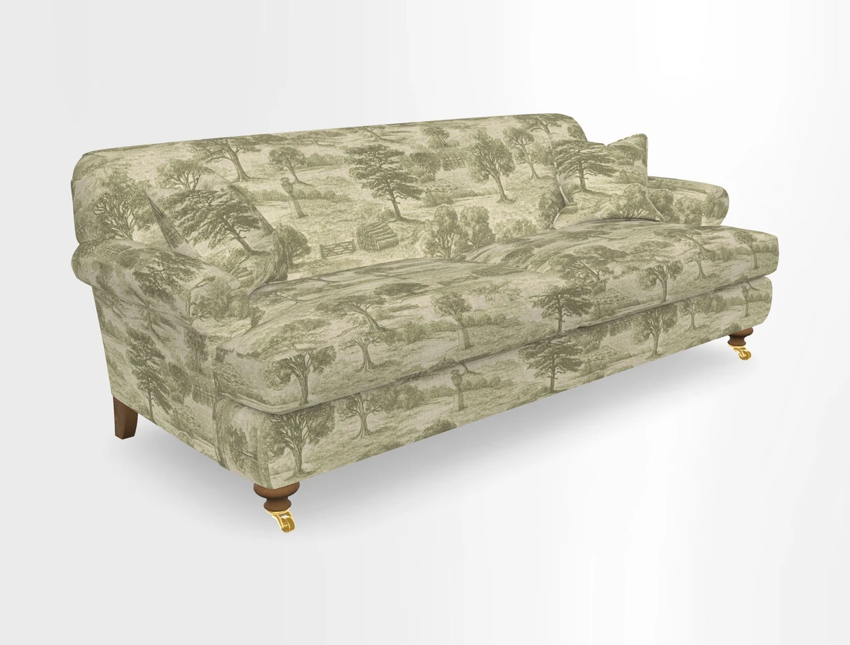 Hampton 3 Seater Sofa in V&A Threads of India Opulent Velvets Regal Poppy Chalk