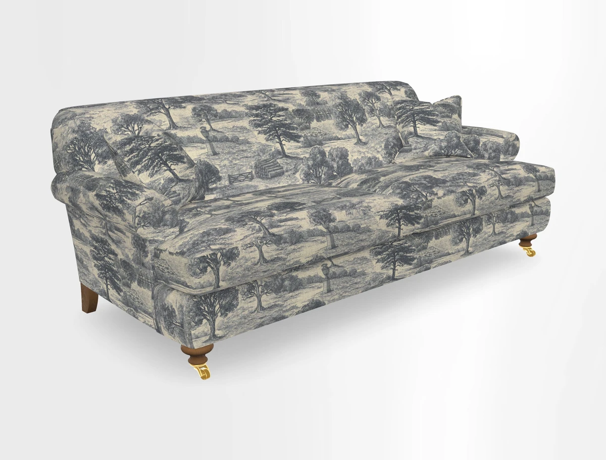 Hampton 3 Seater Sofa in V&A Threads of India Opulent Velvets Regal Poppy Chalk