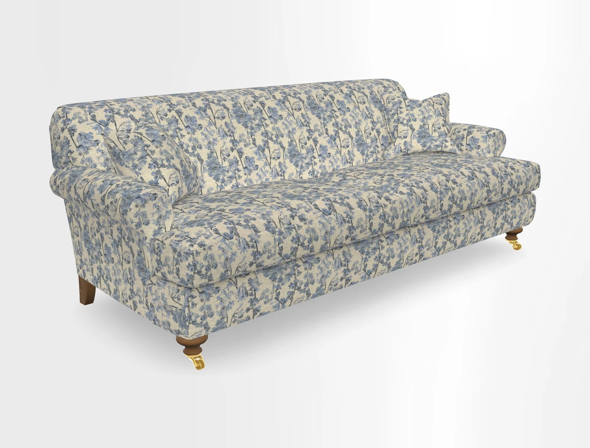 Hampton 3 Seater Sofa in V&A Threads of India Opulent Velvets Regal Poppy Chalk