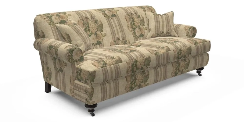 Hampton 3 Seater Sofa in V&A Threads of India Opulent Velvets Regal Poppy Chalk