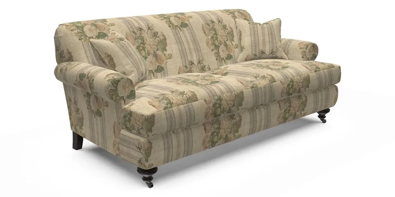 Hampton 3 Seater Sofa in V&A Threads of India Opulent Velvets Regal Poppy Chalk